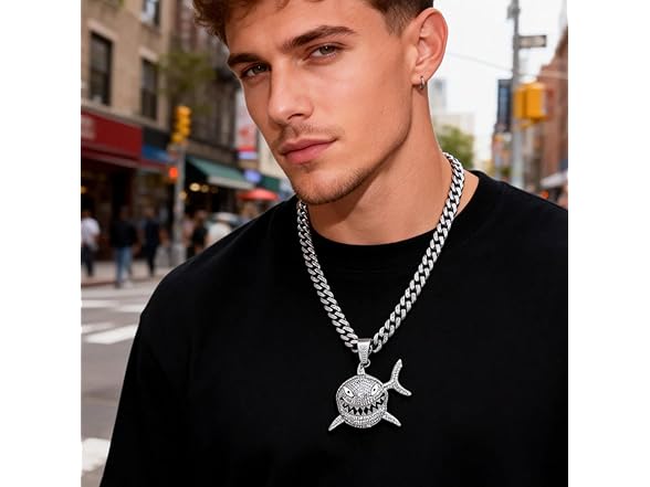 Lssfadccx Cuban Shark Pendant Silver