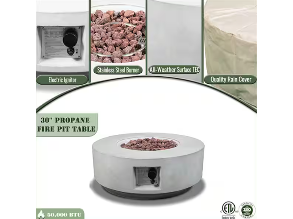 30" Light Gray Concrete Propane Table