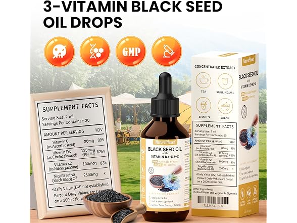 NaturePlanet Black Seed Oil Multivitamin Drops D3