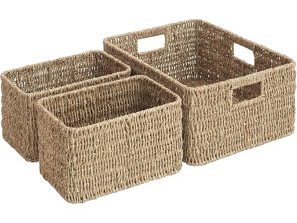 JS HANGER Set of 3 Natural Wicker Storage Baskets