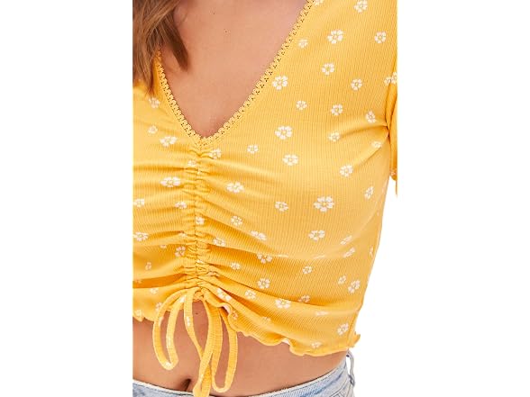 Forever 21 Women's (M) Floral Print Crop Top Gold
