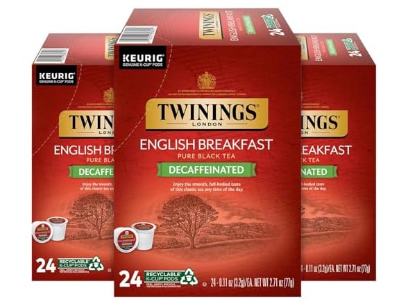 3PK Twinings English Breakfast Tea K-Cups, Decaf