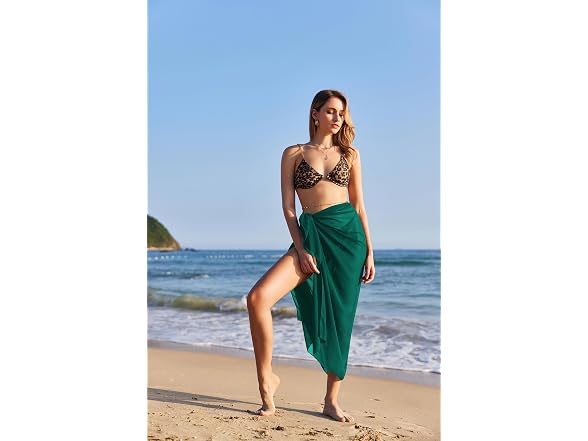 Ekouaer Women (OS) Sarong Bikini Dark Green