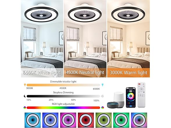 Black Low Profile Ceiling Fan 24" RGB