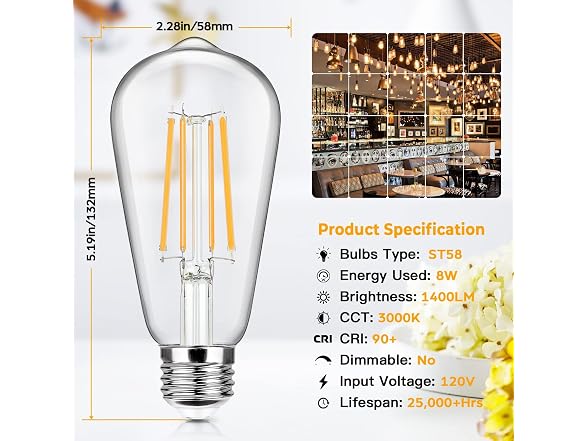 Sucolite B0CNQW9G4R 12-Pack Vintage LED Edison Bul