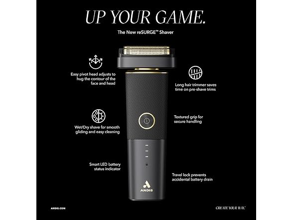 Andis 17300 reSURGE Electric Lithium Titanium Precision Foil Wet/Dry Rechargeable Shaver, Black (Open Box)