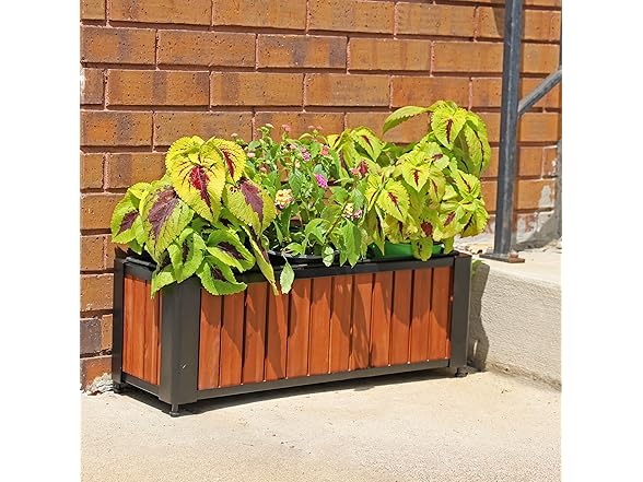 Sunnydaze Slatted Rectangular Wood Planter Box