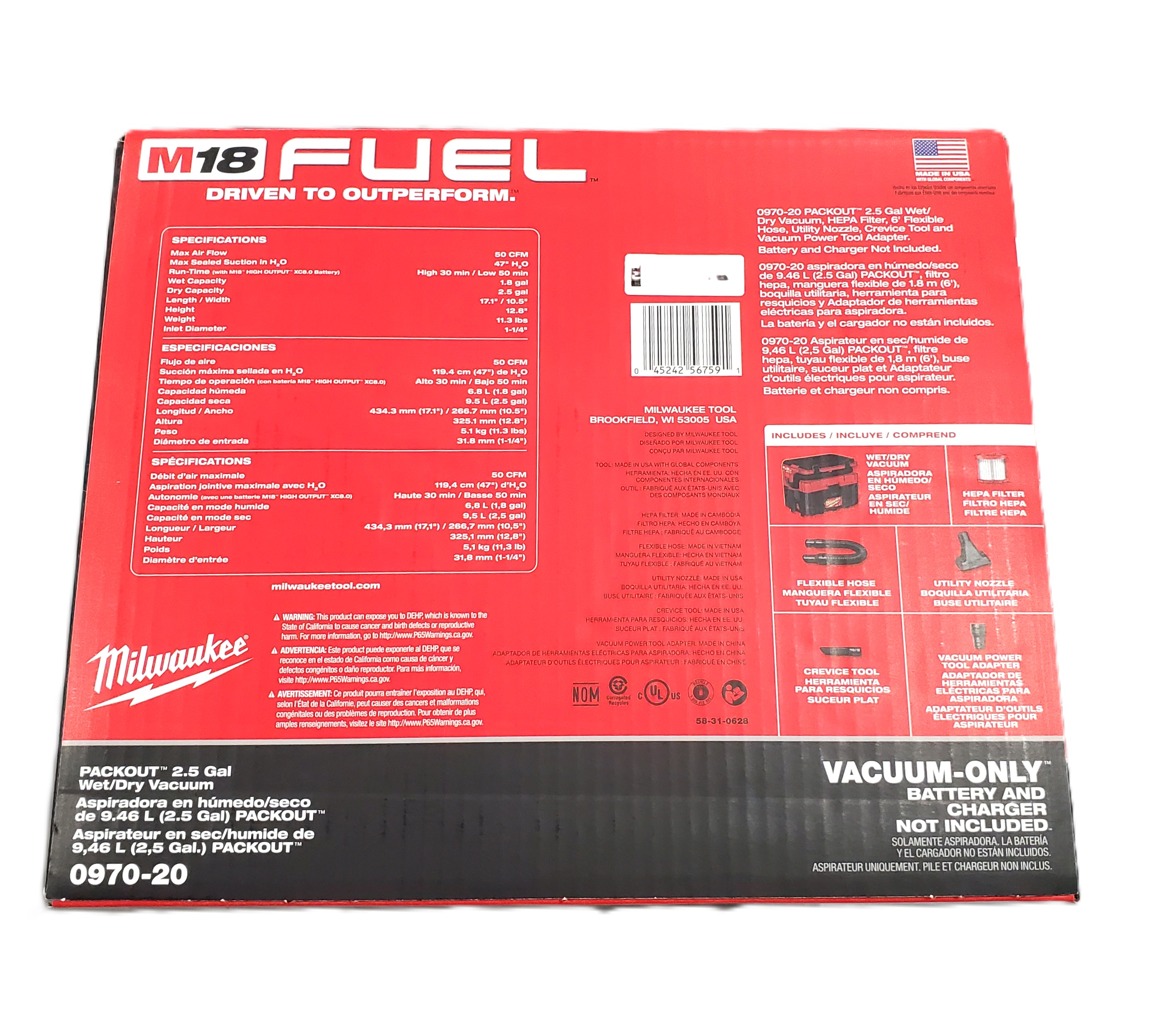 Milwaukee 0970-20 M18 18V PACKOUT 2.5G Wet/Dry Vac - Gallery 7