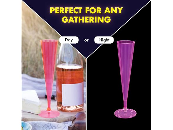 40Count Hard Plastic Twopiece 5 oz Champagne Flutes, Neon Pink