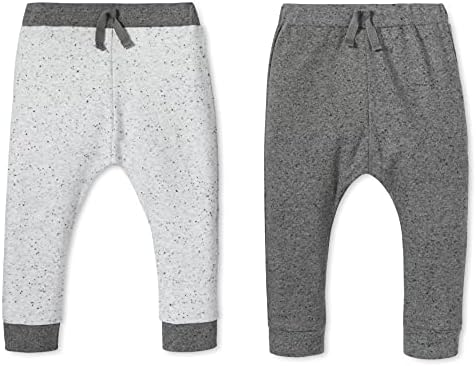Lamaze Baby Boys' Super Combed Natural Cotton Pull on Jogger Pants, 2 Pack, Light/Dark Grey, Newborn