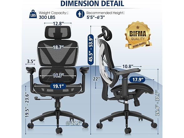 Ergonomic Office Chair, Big and Tall, Black