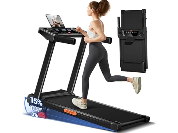 3-in-1 Treadmill with 15% Incline, Portable Treadmills for H (Open Box)