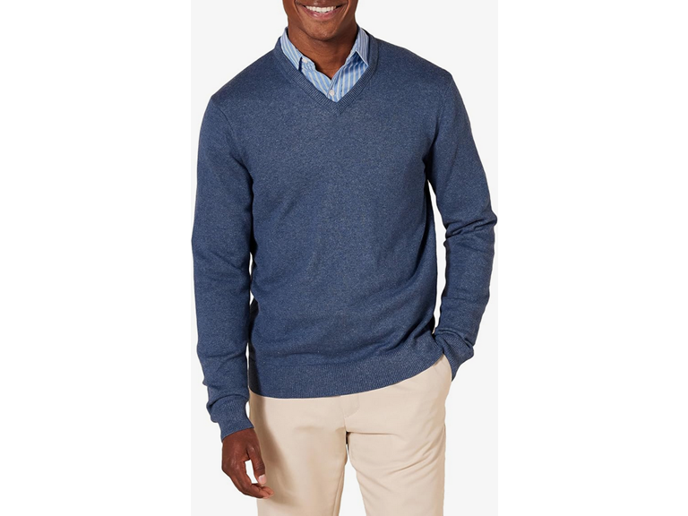 Amazon Essentials Men's V-Neck Pullover Sweater (Available in Big & Tall), Blue Heather, 6X-Large Big