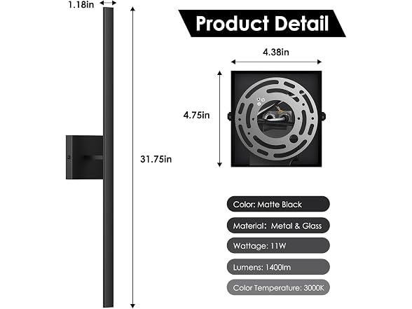 BesLowe 2-Pack 31.75in Wall Light