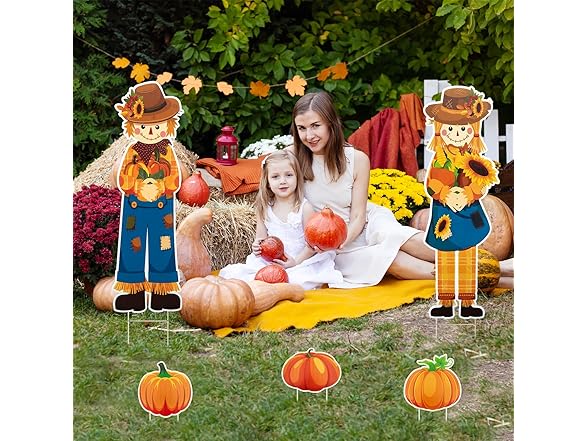 Lecheme Fall Yard Signs 5 PCS Scarecrow