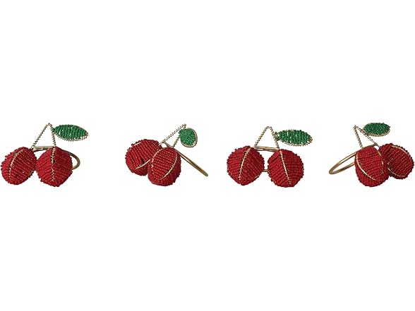 4-Piece Round Handmade Glass Beaded Cherry Napkin Rings