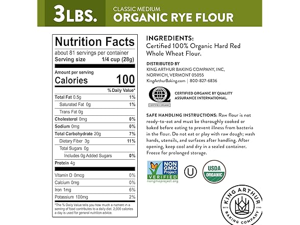 King Arthur Organic Medium Rye Flour - 3 lbs.