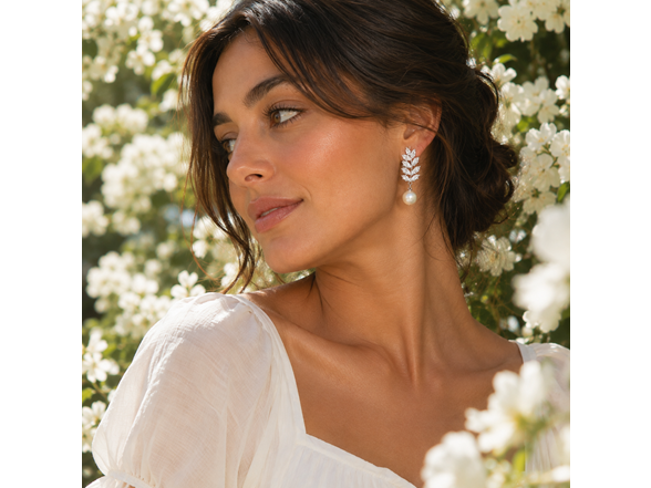S/S Silver Tone Drop Earrings with Cubic Zirconia and Pearl