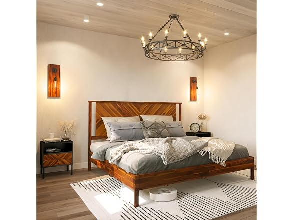Bme Vivian 14" Deluxe Bed Frame with Headboard, Rustic