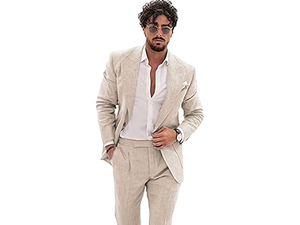 Wangyue Men (42) Slim Piece Linen Suits Suits