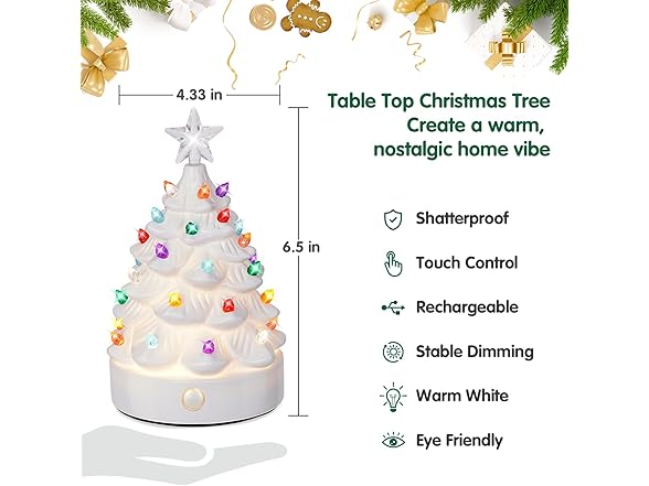 Brightever Pre-lit Christmas Tree Table Lamp, 7"