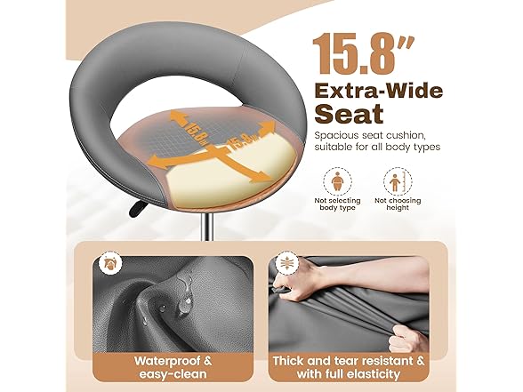 BESTFAIR Drafting Chair for Standing Desk, Height Adjustable Rolling Stool with Backrest & Footrest, Tall 360° Swivel PU Leather Stool Chair with Wheels for Office, Gray (Open Box)