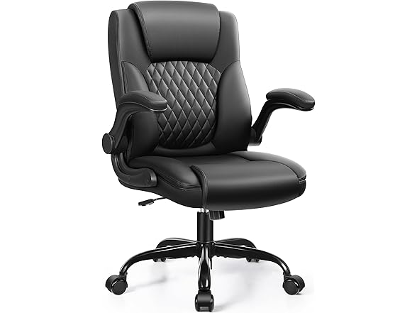 BestEra Leather Office Chair, Ergonomic Executive Desk Chair with Adjustable Armrests, 360° Swivel, High Back & Lumbar Support for Home Office (Black) (Open Box)