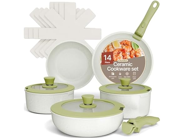 Pots and Pans Set Non Stick Ceramic-Granite – 14-Piece