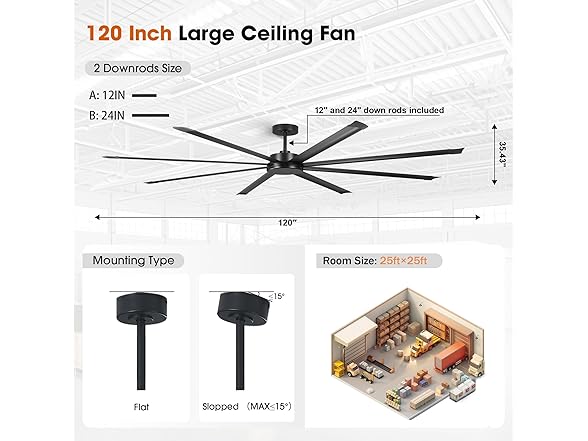 Parrot Uncle 120 Inch Large Ceiling Fan with Remote