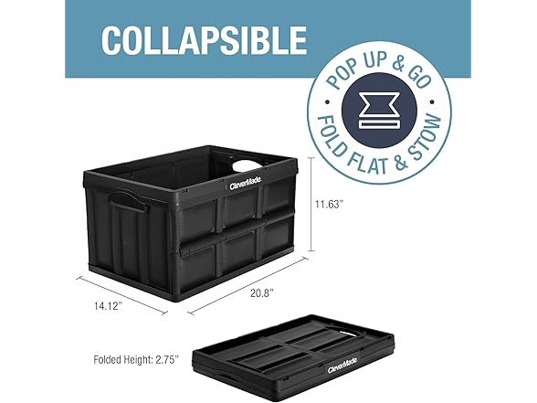 CleverMade Collapsible Storage Bins- Obsidian 3 PK 46L