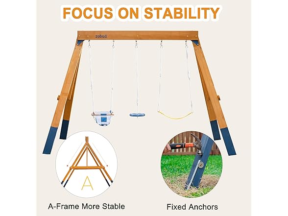 ROBUD 3-in-1 Playground Wooden Swing Sets for Backyard