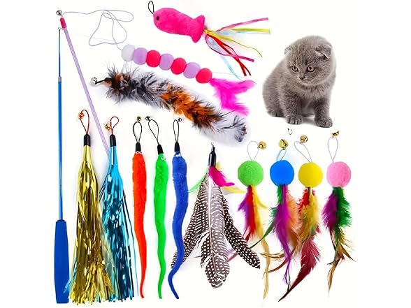 Retractable Wand Cat Toy with 9 Replaceable Heads