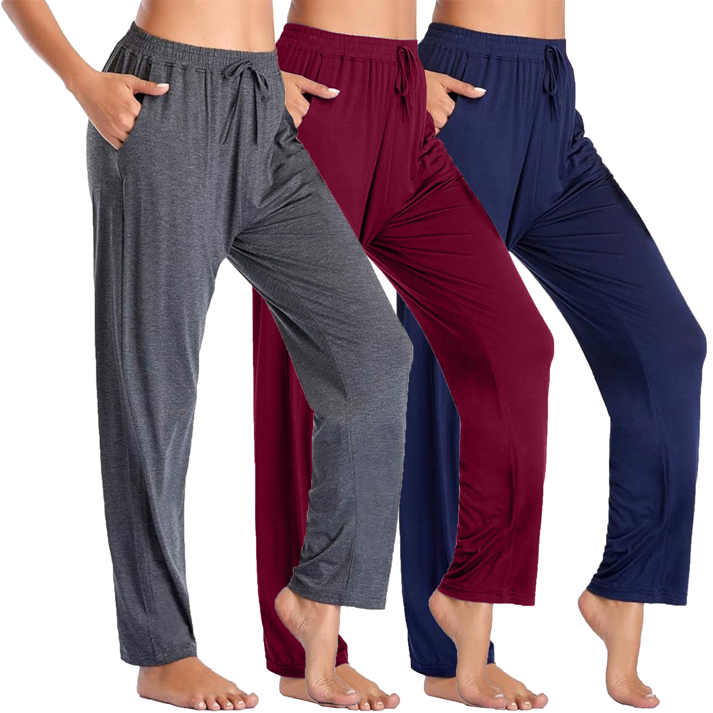 3Pk Womens Loose Fit Lounge Pants - Gallery 12