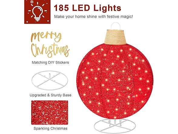 2Pcs Lighted Pop-Up Outdoor Christmas Ornaments Set, 35 Inch