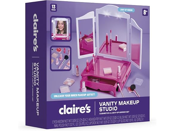 Claire's Makeup Vanity with Light-Up Tri-Panel Mirror