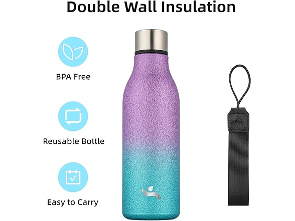 Konokyo Insulated Water Bottle with Strap,18 oz