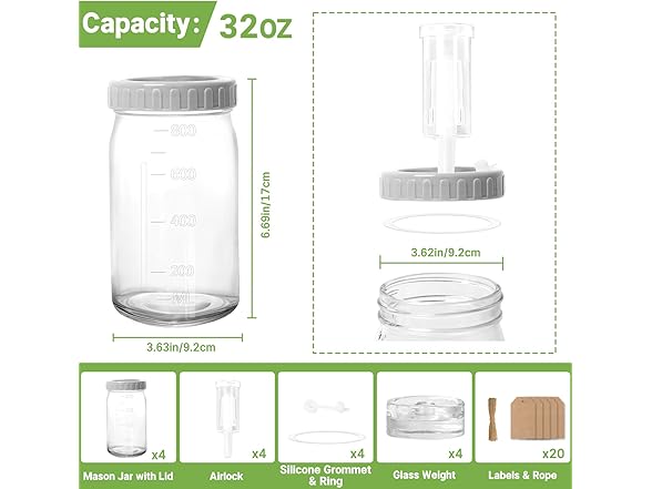 Icefun 4-Pack Mason Jar Fermentation Kit