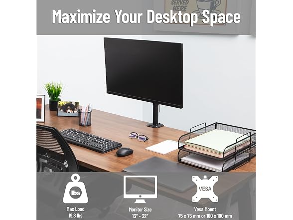 Mind Reader Single Monitor Desk Mount for 13"-32" Screens