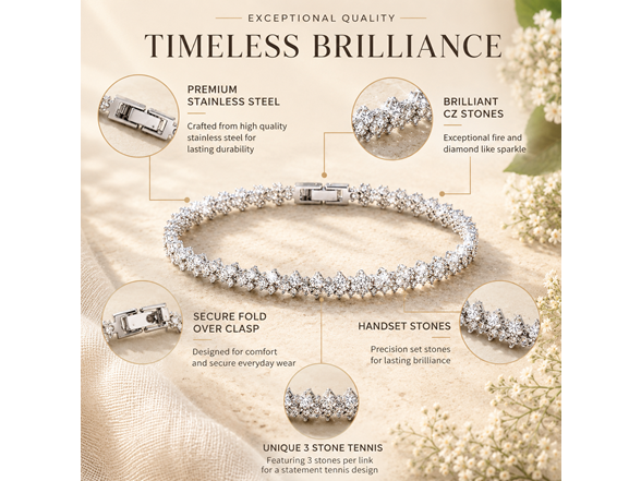 3 Stone CZ Tennis Bracelet