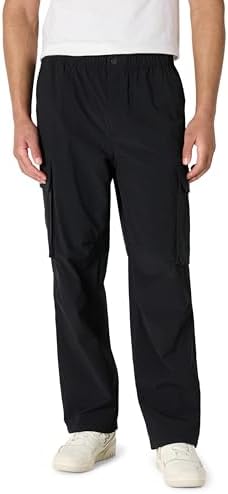 Amazon Essentials Men's Loose-Fit Lightweight Stretch Parachute Pant, Black, Medium