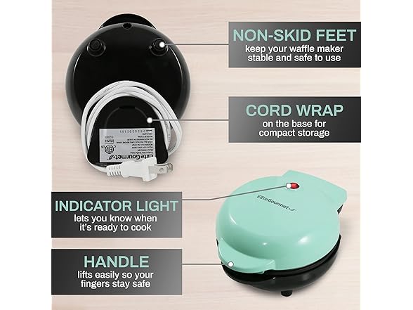 Elite Mini Waffle Maker Blue 5in