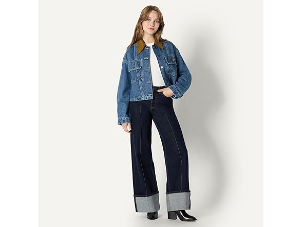 Women's Oversized-Fit Cropped Denim Jacket