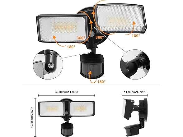 40W LED Security Lights Dual-Head Flood Wall Light 3000K/5000K Light