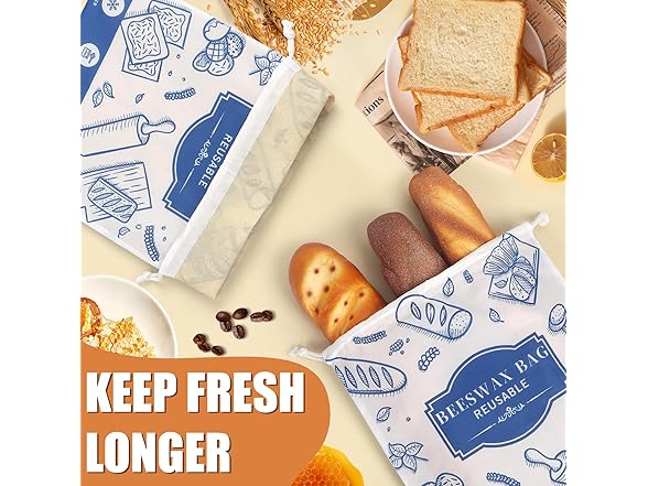 TISEMENT 2-Pack Beeswax Bread Bags for Homemade Bread