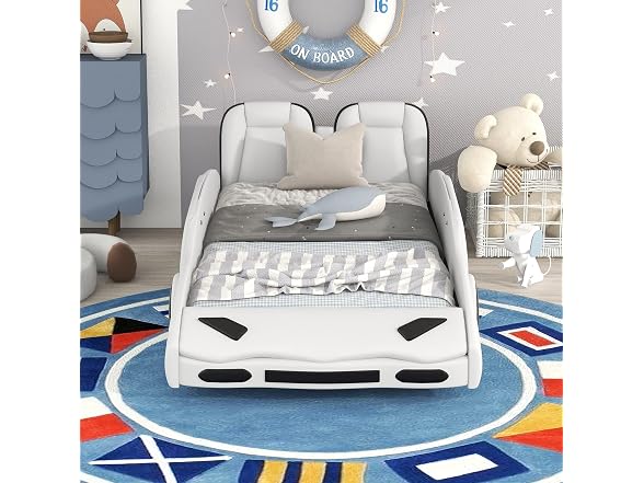 FridayParts Twin Race Car Bed, White