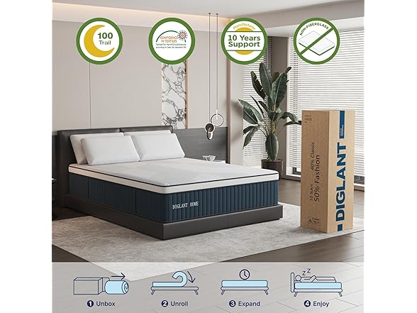 DIGLANT King 14" Plush Euro Top Mattress