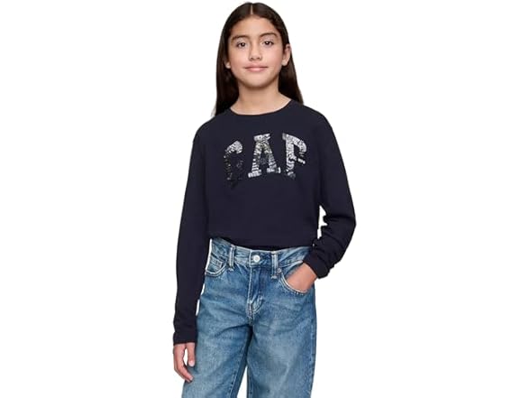 GAP Girls Sequin Logo Long Sleeve Tee
