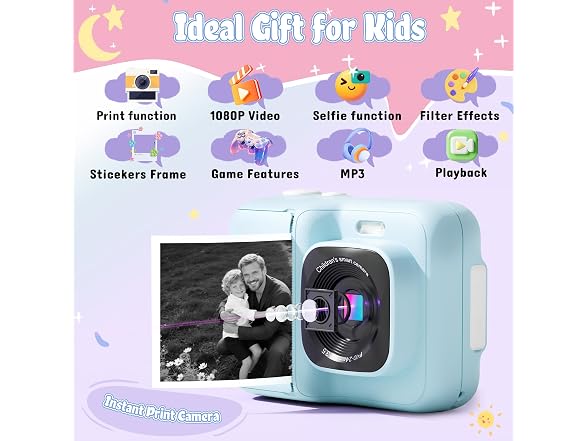 ETIKEZ Kids Camera, 1080P Instant Print