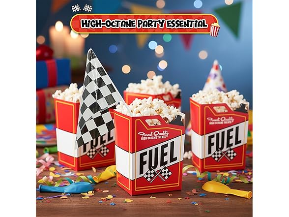 24 Race Car Popcorn Treat Boxes with 24 Flags