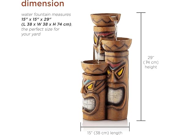 Alpine Corporation 29" H Outdoor 3-Tiered Tiki Head Bowl Waterfall